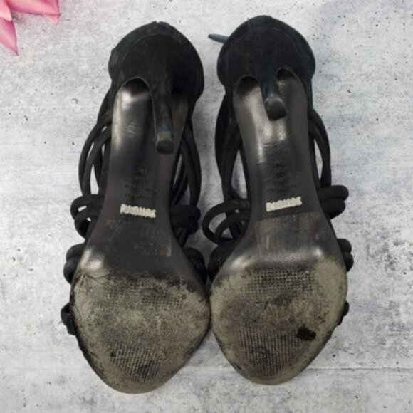 Schutz | Glassy Strappy Black Suede Heeled Sandals Size 6.5 - Picture 5 of 8